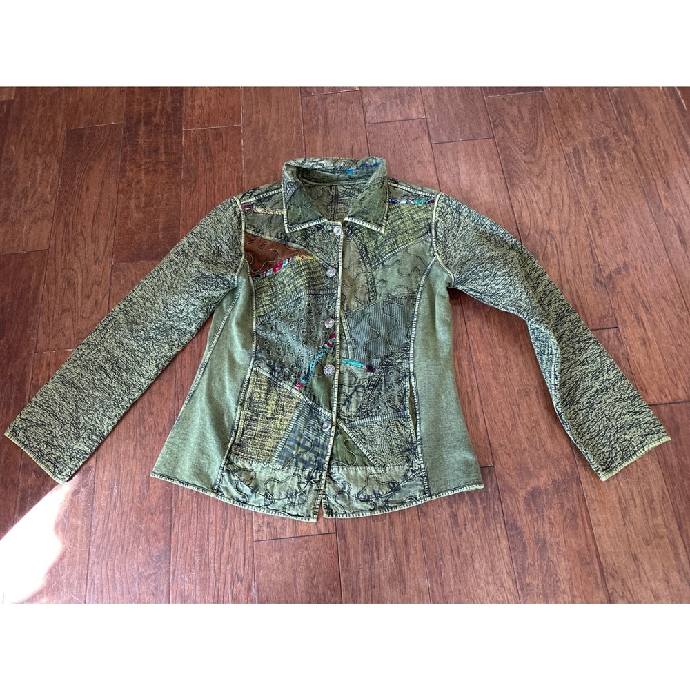 Parsley & Sage Reversible womens S Green Embroidered Cottagecore Boho Jacket‎
